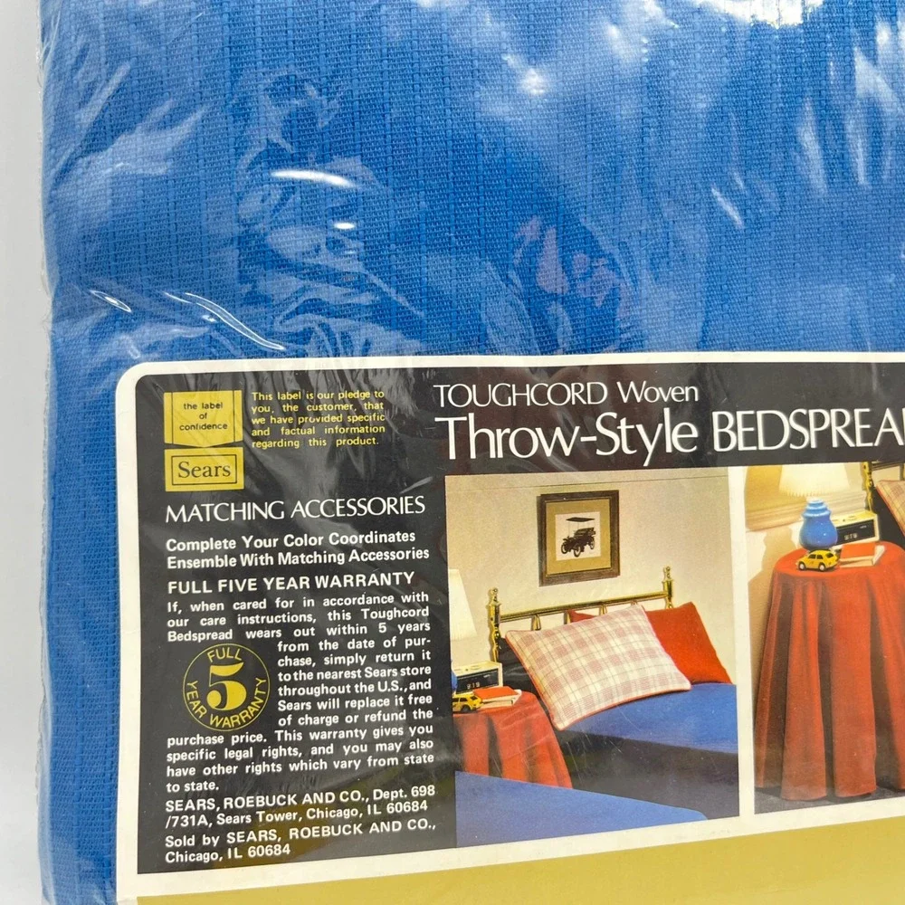 Vintage Sears Toughcord Woven Throw Bedspread Royal Navy Blue Bunk Size 63x90